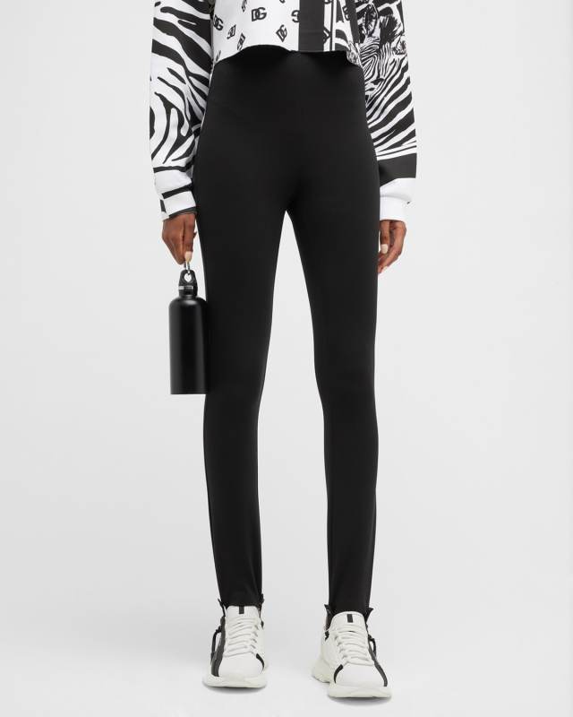 Branded Elastic High-Waist Leggings w/ Detachable Stirrups